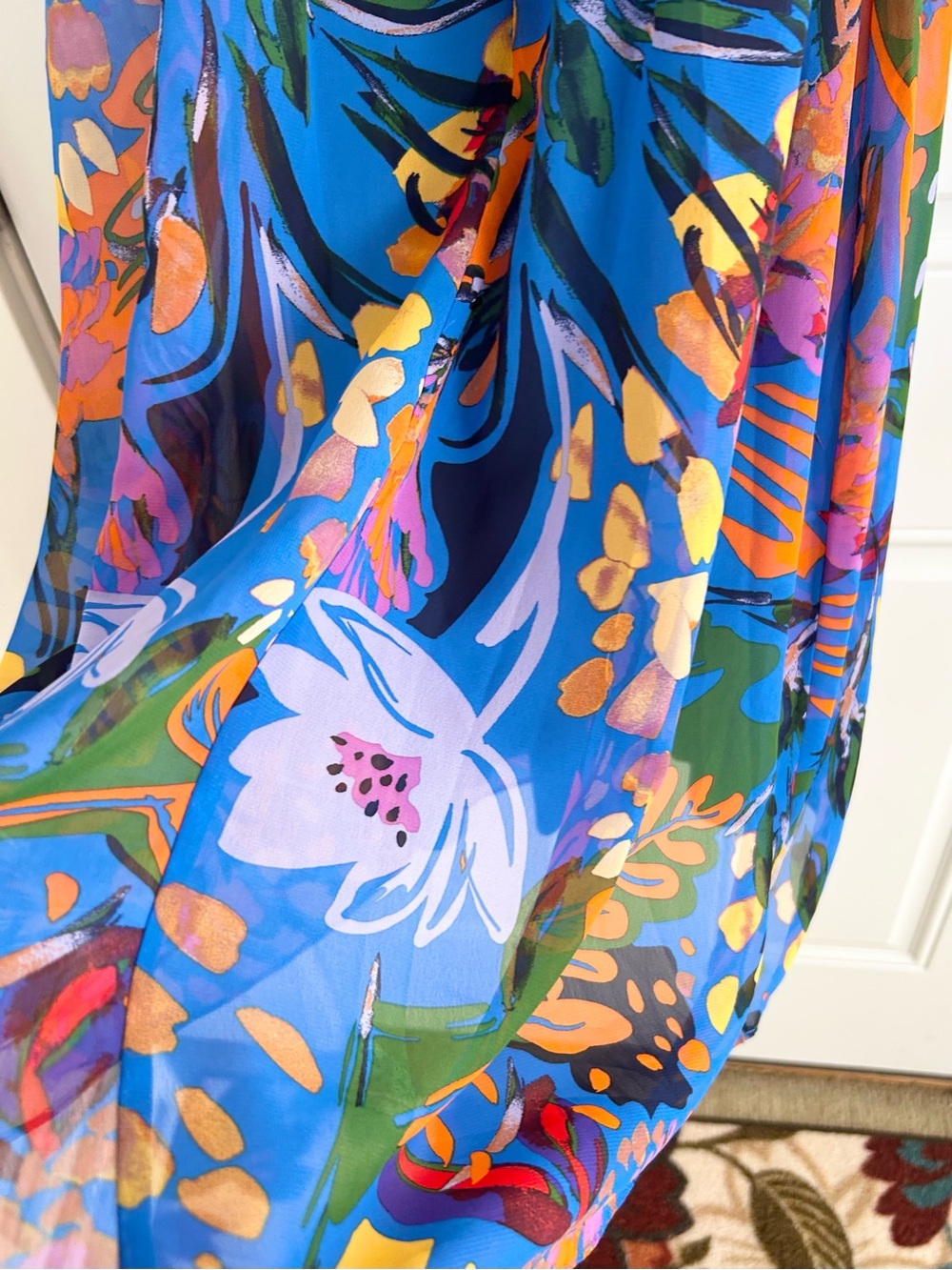 NWT Signature by Robbie Bee Vibrant Blue Multicolor Lined Chiffon Midi Dress 8P - Picture 10 of 10
